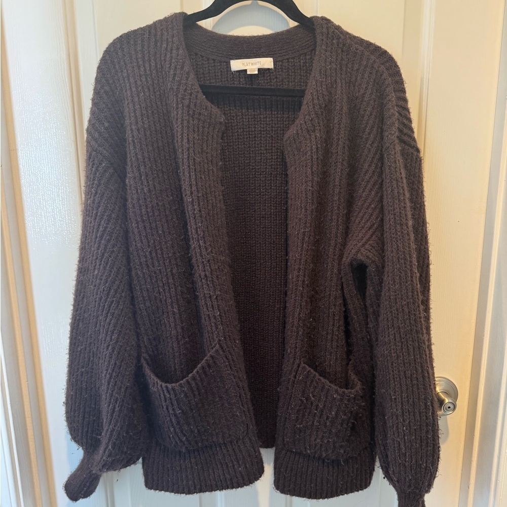 Flat White by Anthropologie Brown Cardigan Sweater One Size
